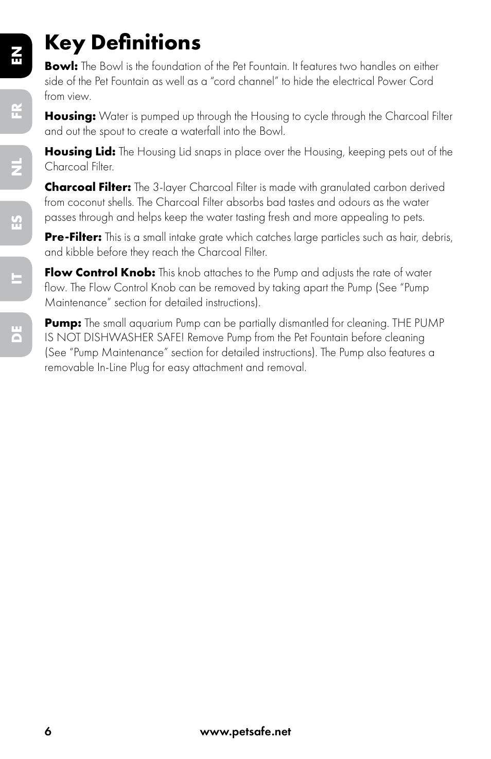 Key definitions | Petsafe Drinkwell® Original Pet Fountain User Manual | Page 6 / 76