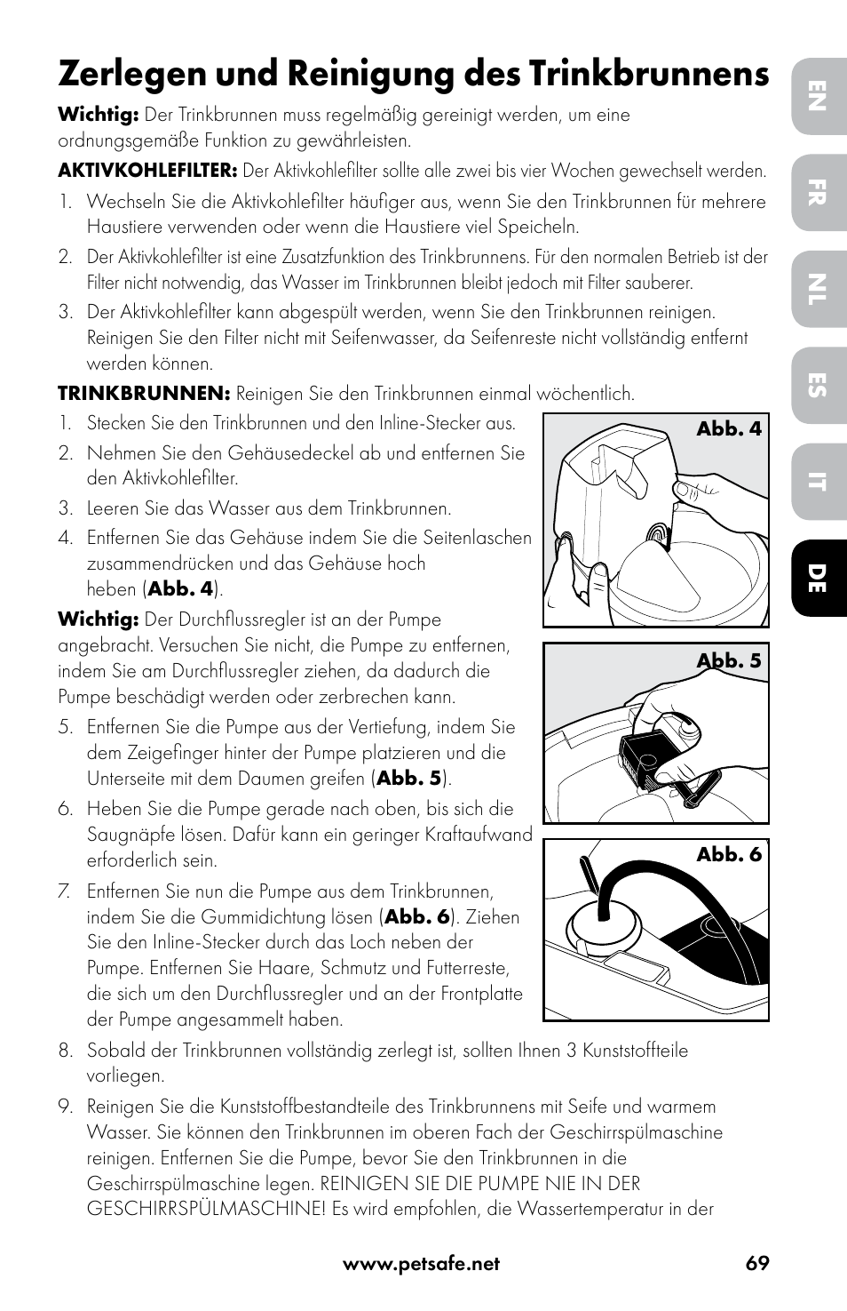 Zerlegen und reinigung des trinkbrunnens | Petsafe Drinkwell® Original Pet Fountain User Manual | Page 69 / 76