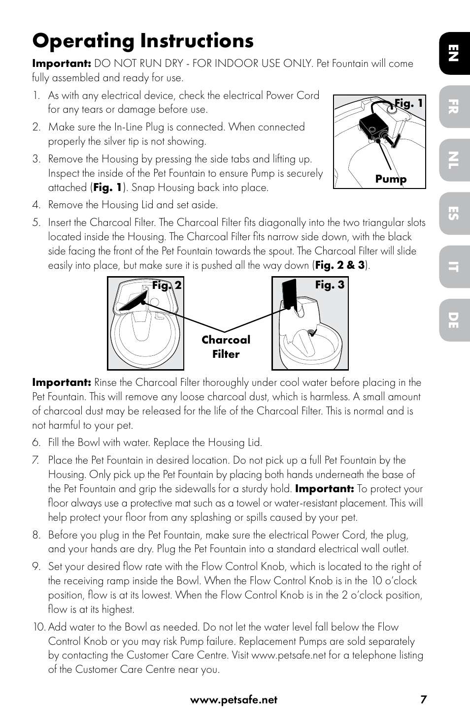 Operating instructions | Petsafe Drinkwell® Original Pet Fountain User Manual | Page 7 / 76