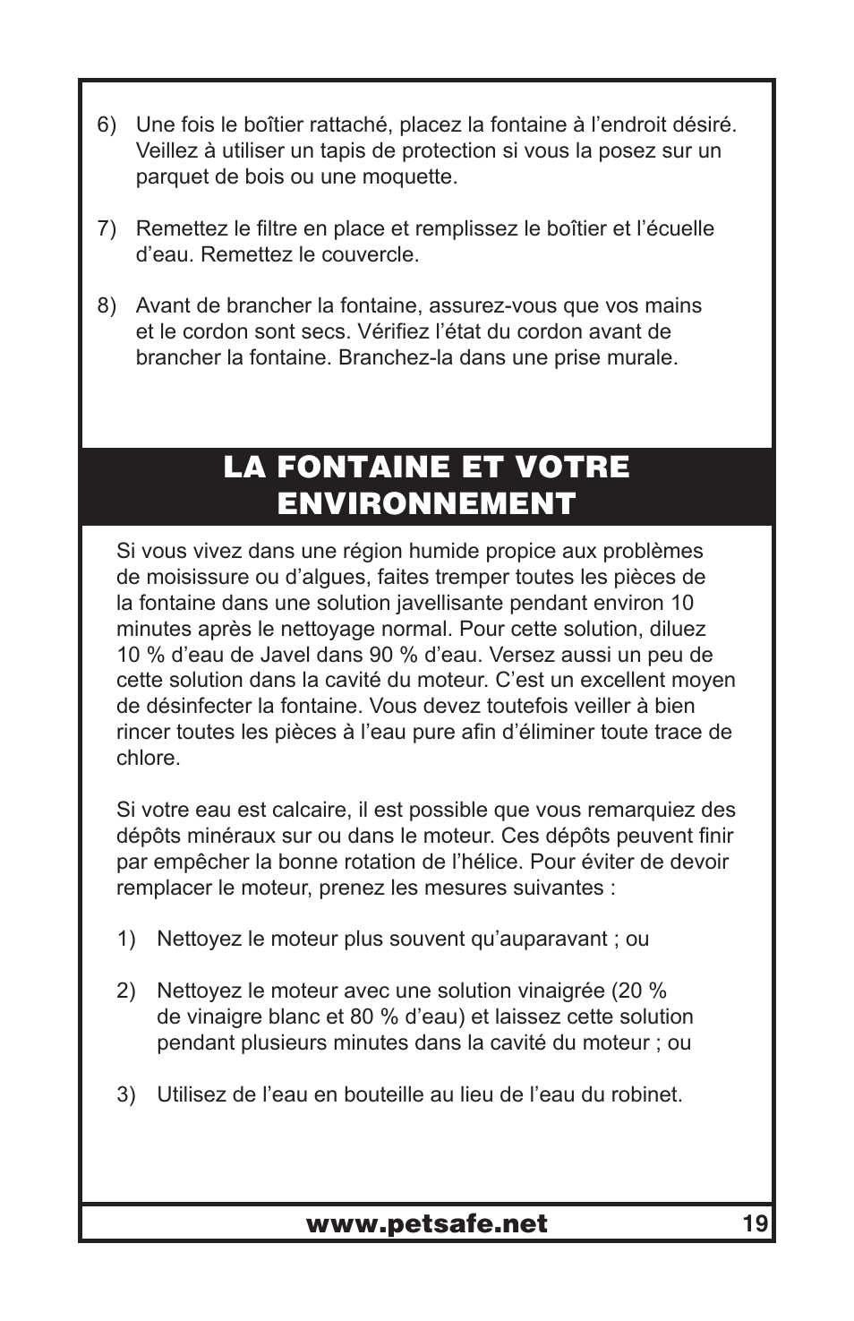La fontaine et votre environnement | Petsafe Drinkwell® Original Pet Fountain User Manual | Page 19 / 61