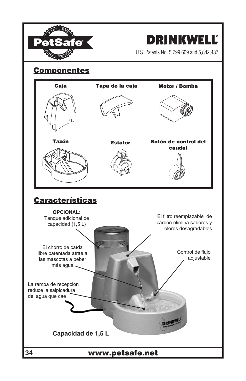 Componentes características | Petsafe Drinkwell® Original Pet Fountain User Manual | Page 34 / 61