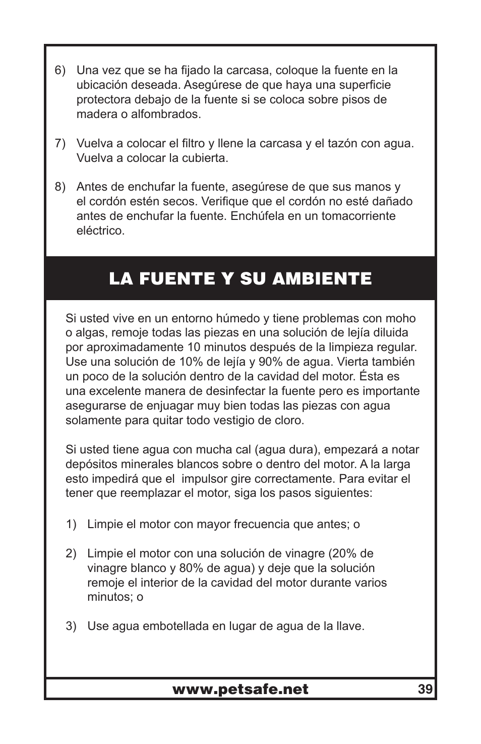 La fuente y su ambiente | Petsafe Drinkwell® Original Pet Fountain User Manual | Page 39 / 61