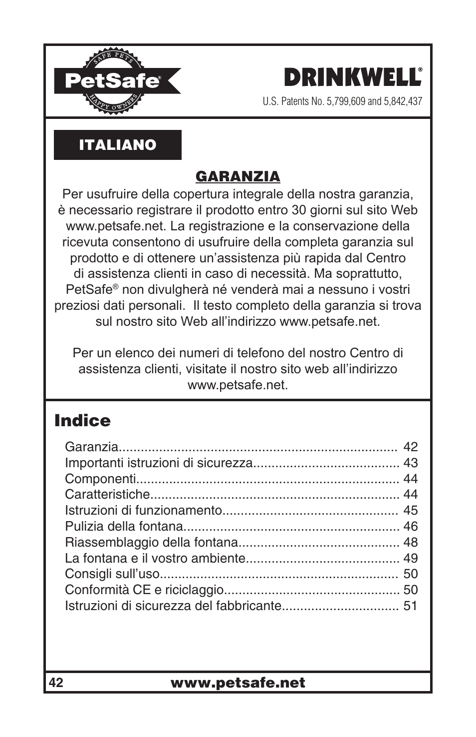Indice | Petsafe Drinkwell® Original Pet Fountain User Manual | Page 42 / 61