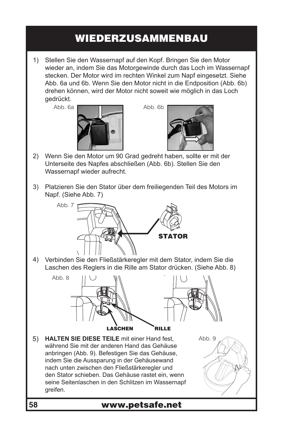 Wiederzusammenbau | Petsafe Drinkwell® Original Pet Fountain User Manual | Page 58 / 61