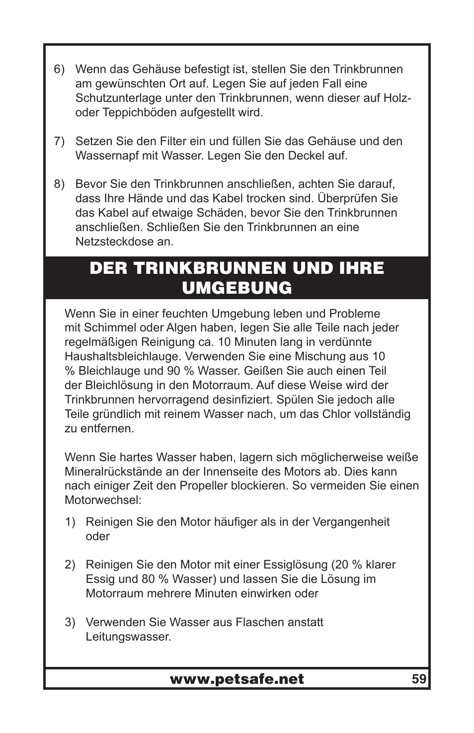 Der trinkbrunnen und ihre umgebung | Petsafe Drinkwell® Original Pet Fountain User Manual | Page 59 / 61