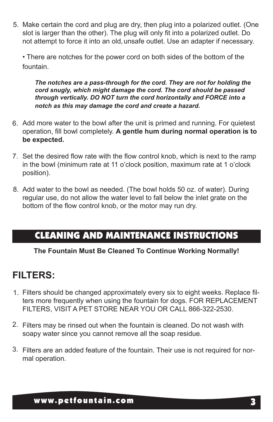 Cleaning and maintenance instructions, Filters: 3 | Petsafe Drinkwell® Original Pet Fountain User Manual | Page 3 / 8