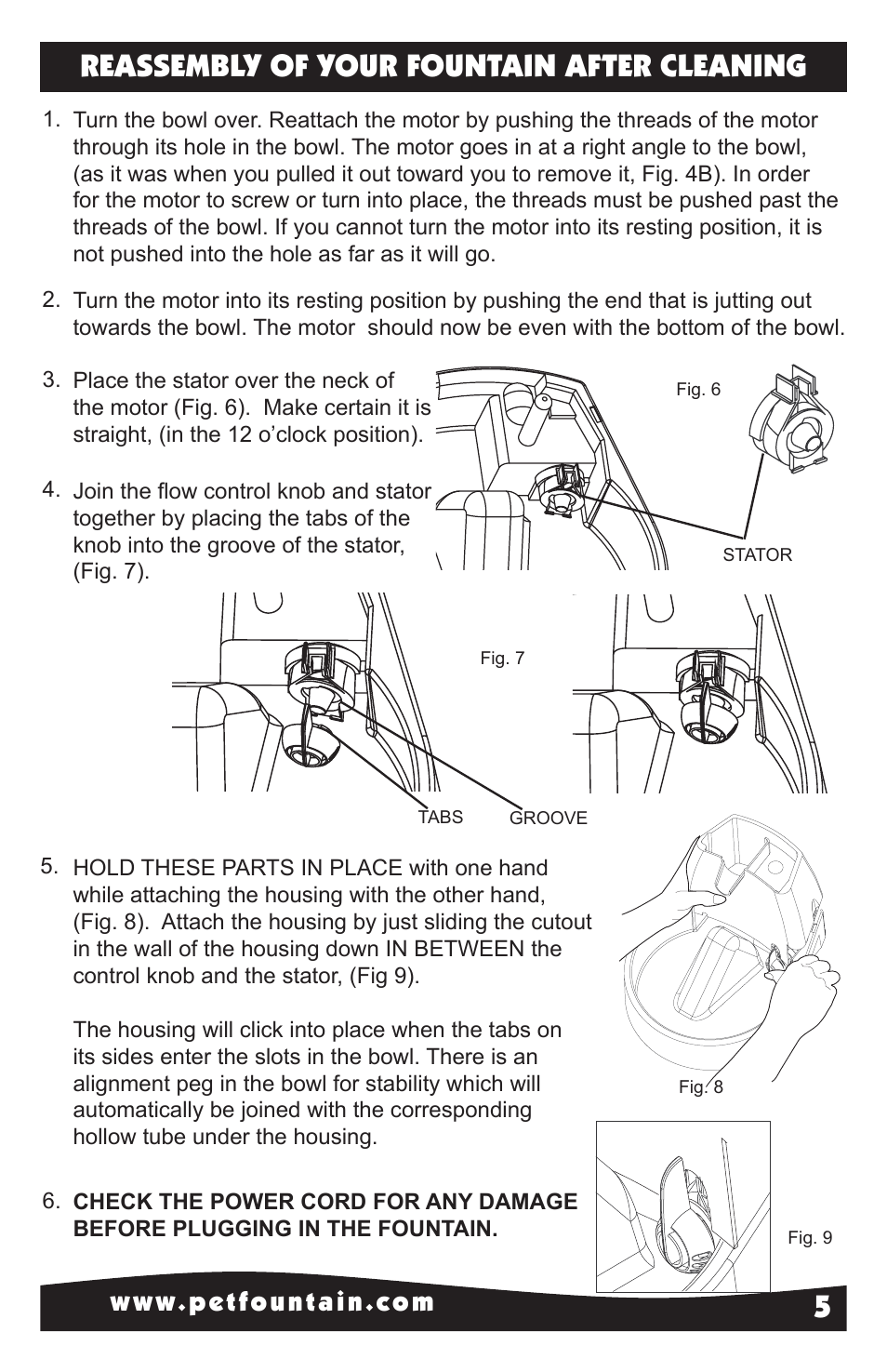 Reassembly of your fountain after cleaning | Petsafe Drinkwell® Original Pet Fountain User Manual | Page 5 / 8