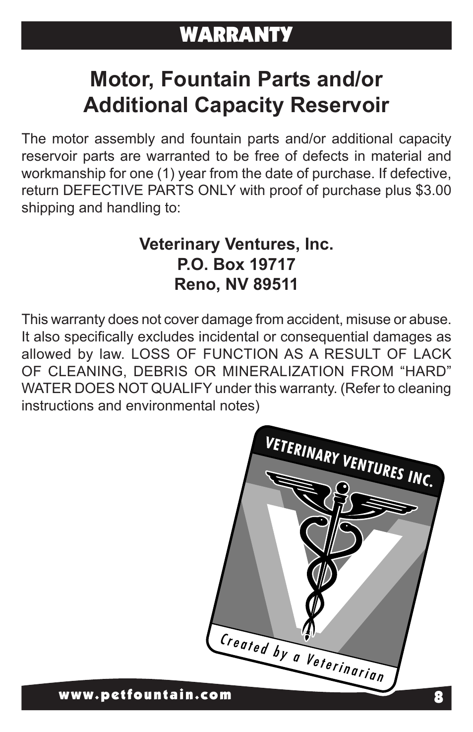 Warranty | Petsafe Drinkwell® Original Pet Fountain User Manual | Page 8 / 8