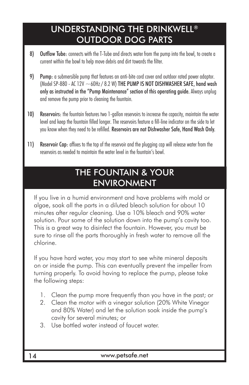 Understanding the drinkwell, Outdoor dog parts the fountain & your environment | Petsafe Drinkwell® Outdoor Dog Fountain User Manual | Page 14 / 16