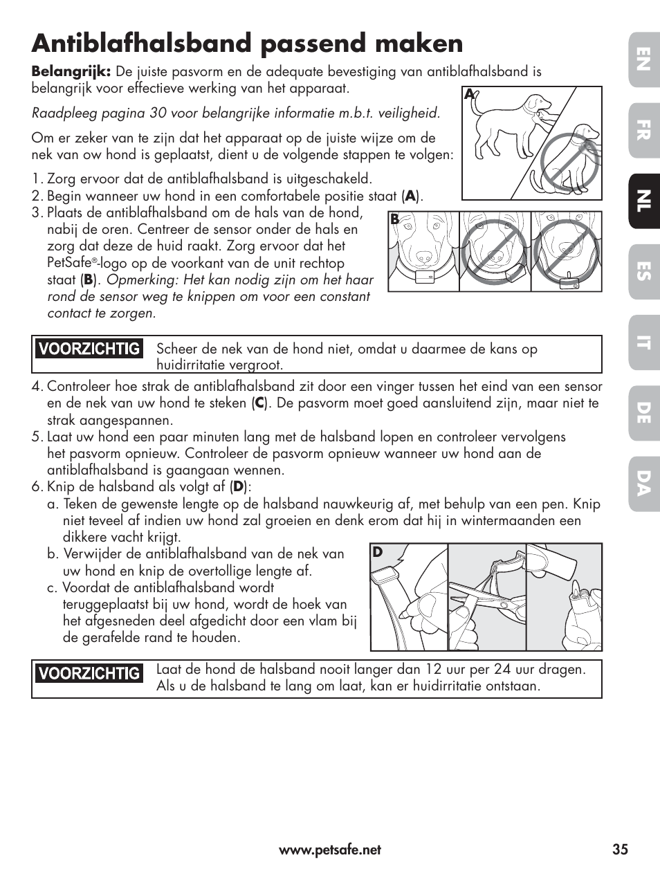 Antiblafhalsband passend maken, En fr es nl it da de | Petsafe Elite Big Dog Spray Bark Control User Manual | Page 35 / 102
