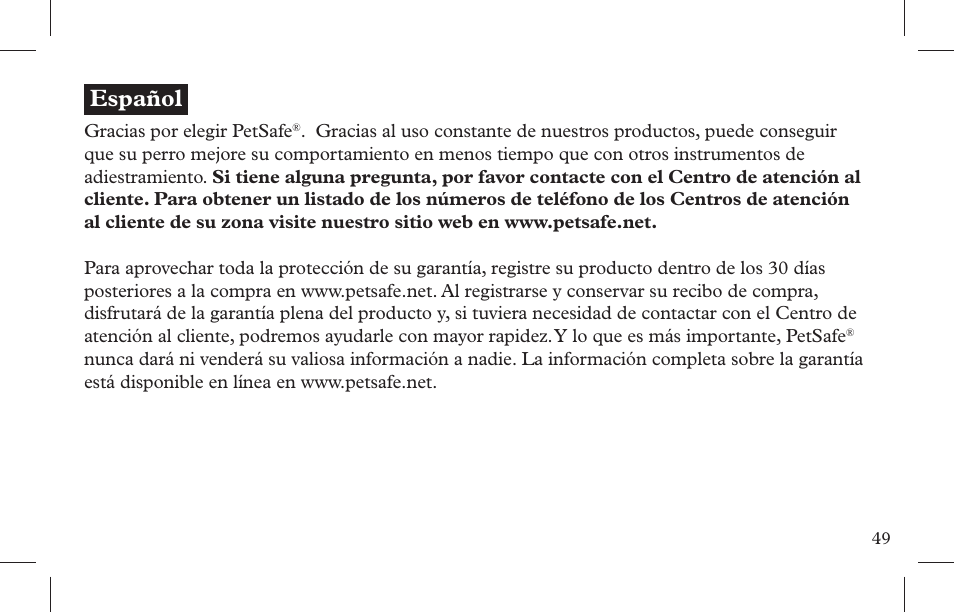 Español | Petsafe Indoor Bark Control, Ultrasonic User Manual | Page 49 / 108