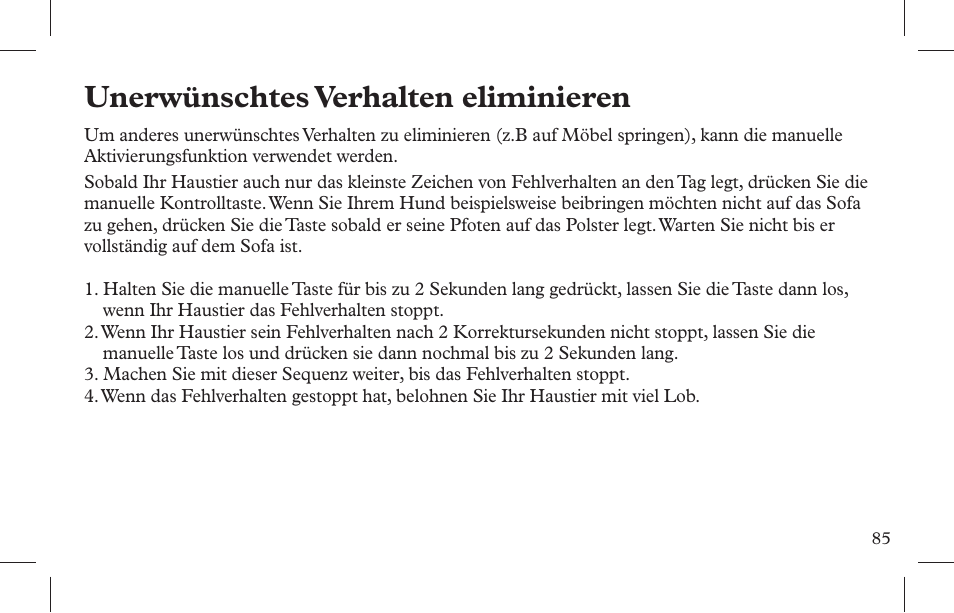 Unerwünschtes verhalten eliminieren | Petsafe Indoor Bark Control, Ultrasonic User Manual | Page 85 / 108