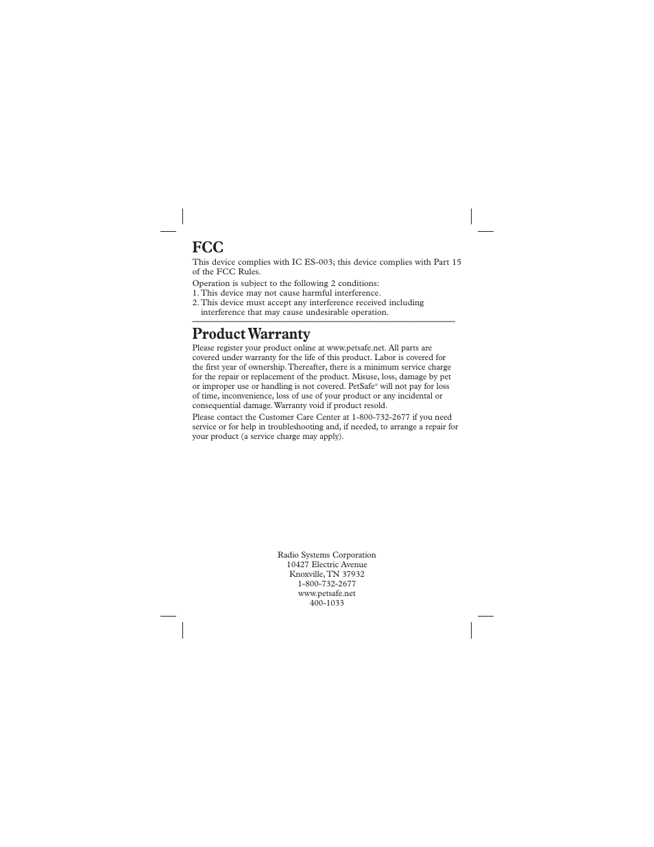 Product warranty | Petsafe Indoor Bark Control, Ultrasonic User Manual | Page 8 / 8