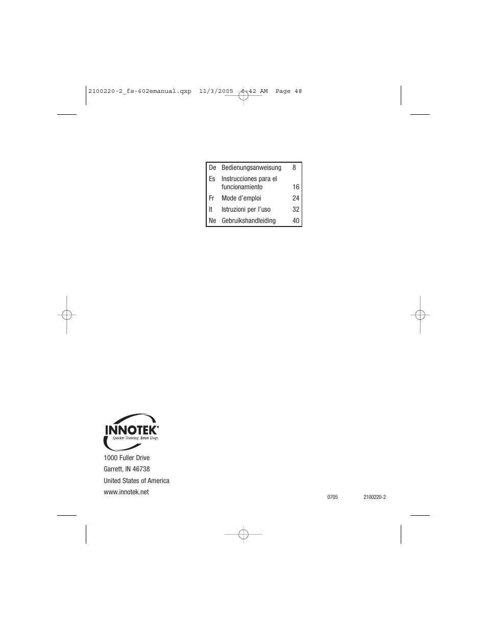 Petsafe Innotek 450 m Remote Training Collar User Manual | Page 48 / 48