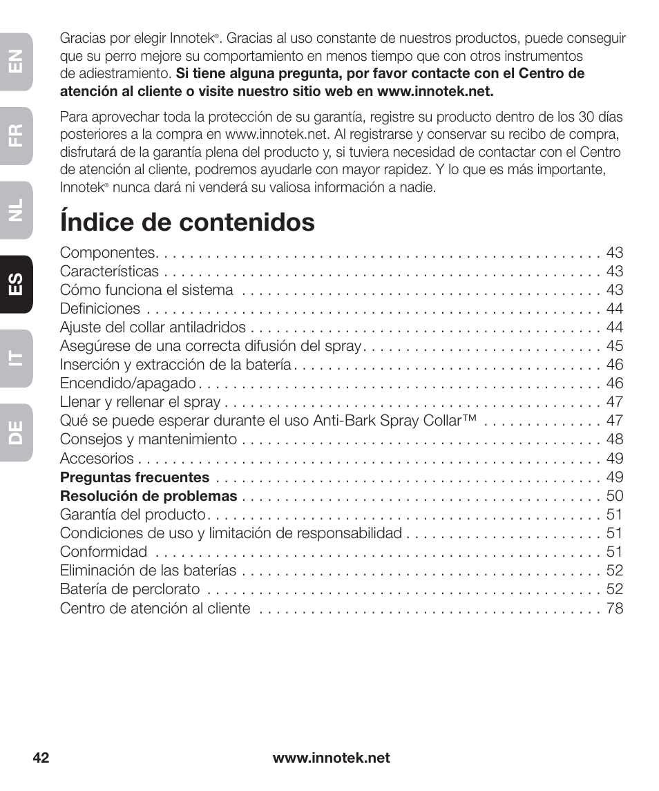 Petsafe Innotek Anti-Bark Spray Collar™ User Manual | Page 42 / 80
