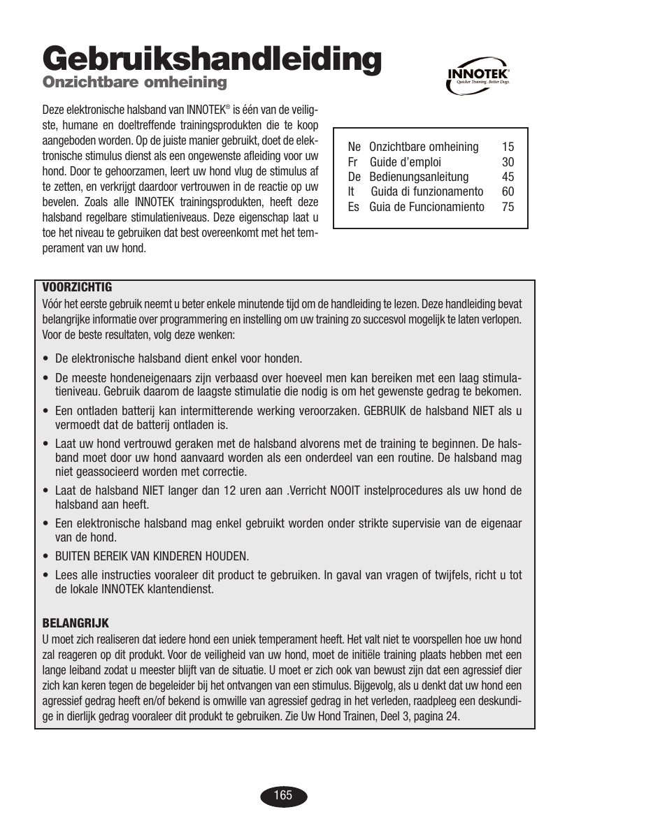 Manual_containment ne.pdf, Gebruikshandleiding, Onzichtbare omheining | Petsafe Innotek Basic In-Ground Fence User Manual | Page 15 / 92
