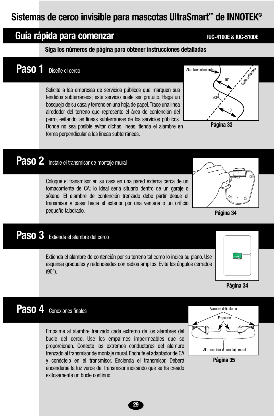 Paso 3, Paso 2, Paso 1 | Paso 4, Guía rápida para comenzar | Petsafe Innotek UltraSmart Contain ‘n’ Train In-Ground Fence User Manual | Page 31 / 100