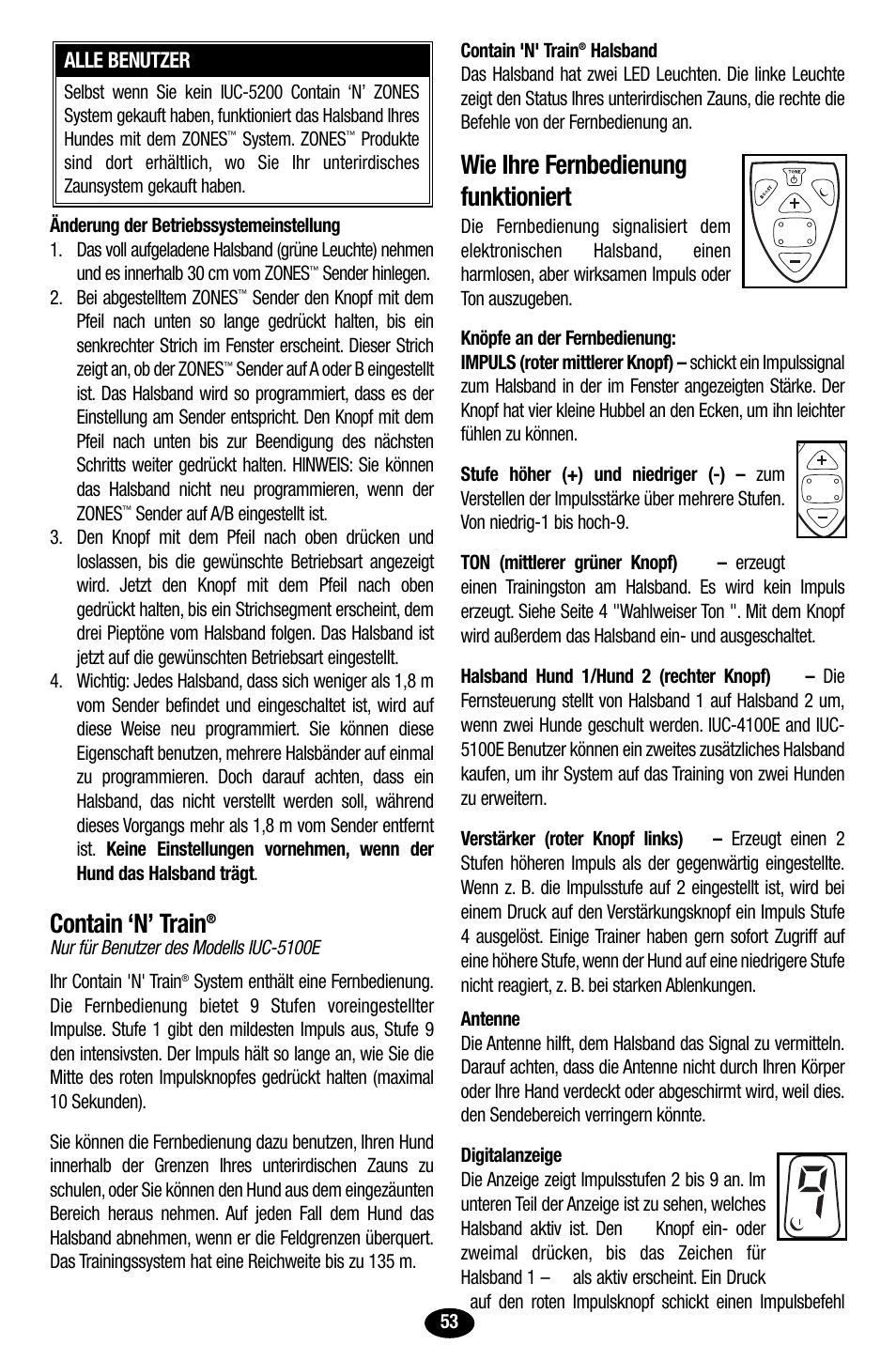 Contain ‘n’ train, Wie ihre fernbedienung funktioniert | Petsafe Innotek UltraSmart Contain ‘n’ Train In-Ground Fence User Manual | Page 55 / 100