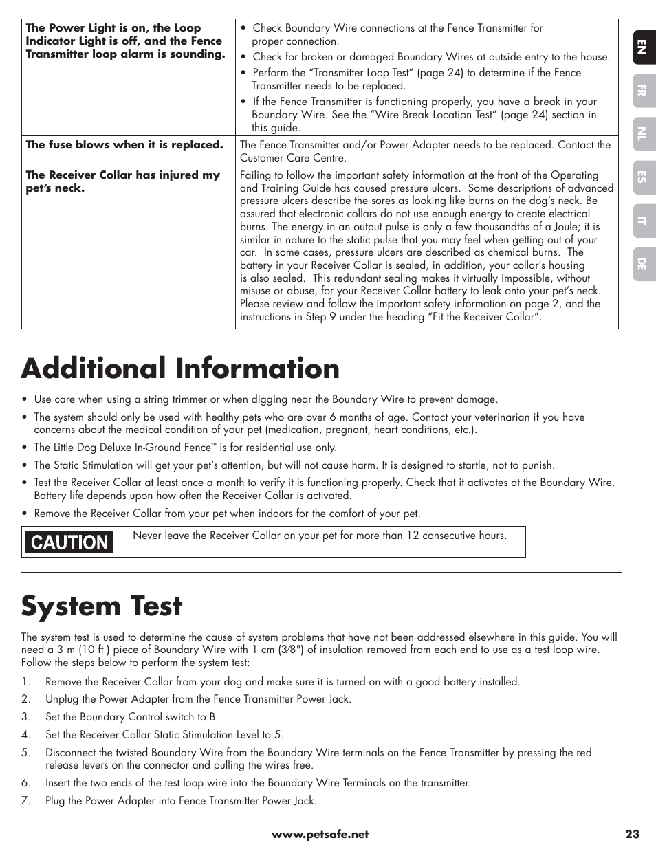 Additional information, System test | Petsafe Little Dog Deluxe In-Ground Fence™ User Manual | Page 23 / 152