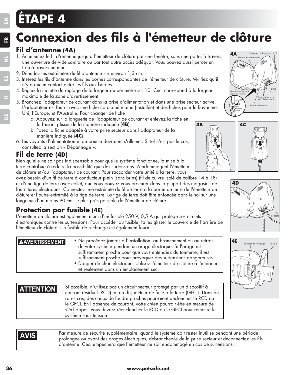 Fil d’antenne, Fil de terre, Protection par fusible | Petsafe Little Dog Deluxe In-Ground Fence™ User Manual | Page 36 / 152