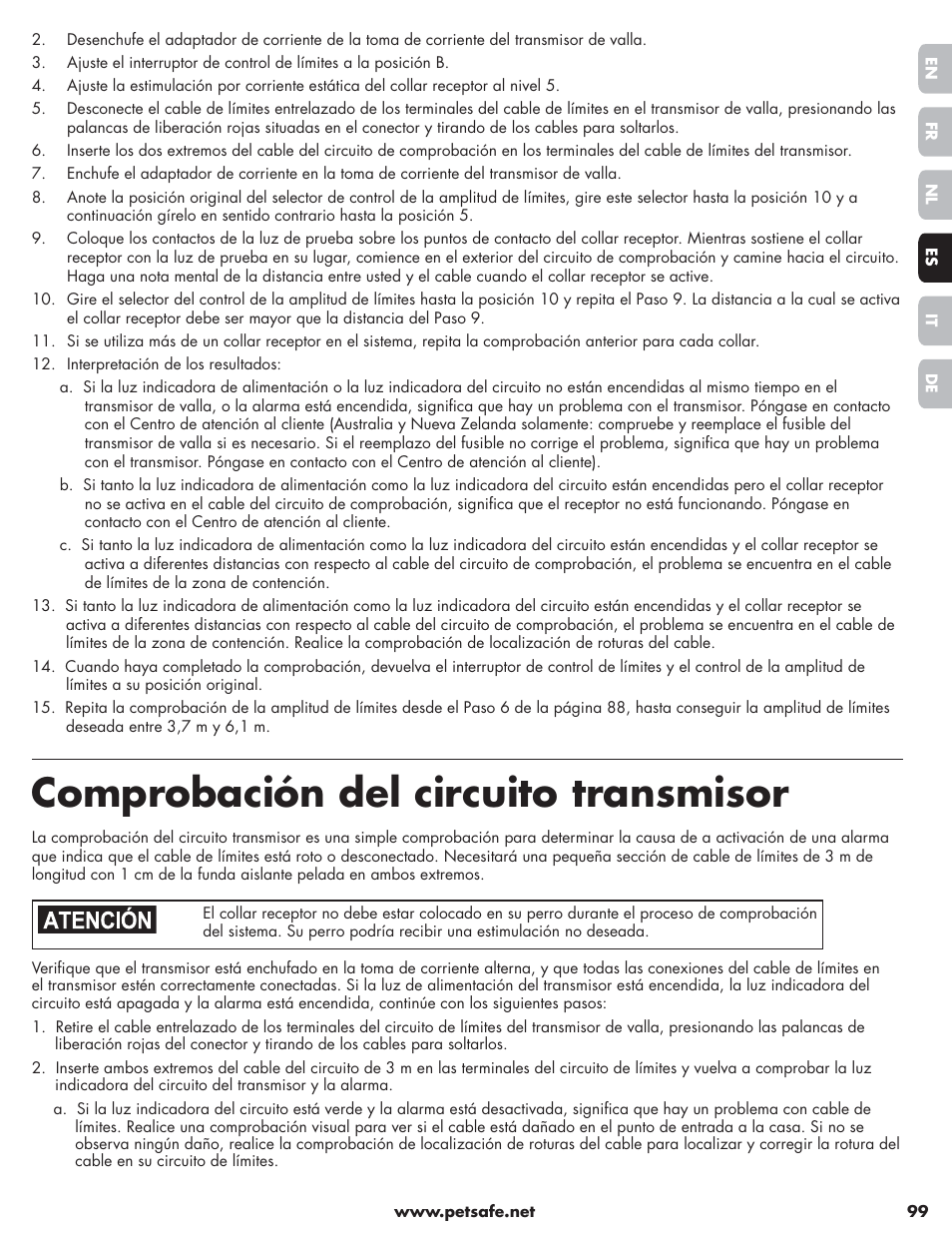 Comprobación del circuito transmisor | Petsafe Little Dog Deluxe In-Ground Fence™ User Manual | Page 99 / 152