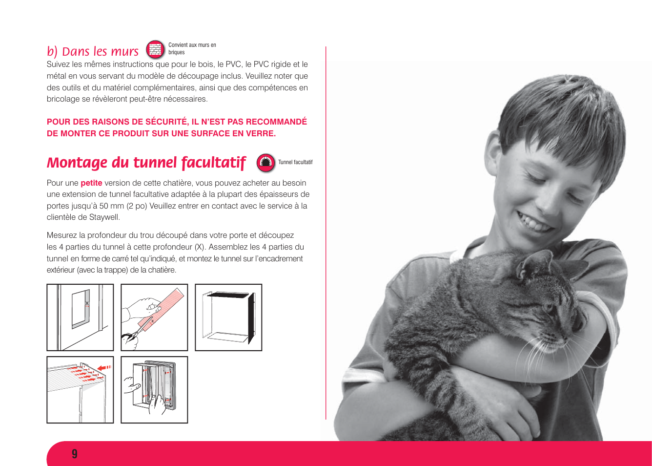 Montage du tunnel facultatif, B) dans les murs | Petsafe Original 2 Way Pet Door User Manual | Page 10 / 40