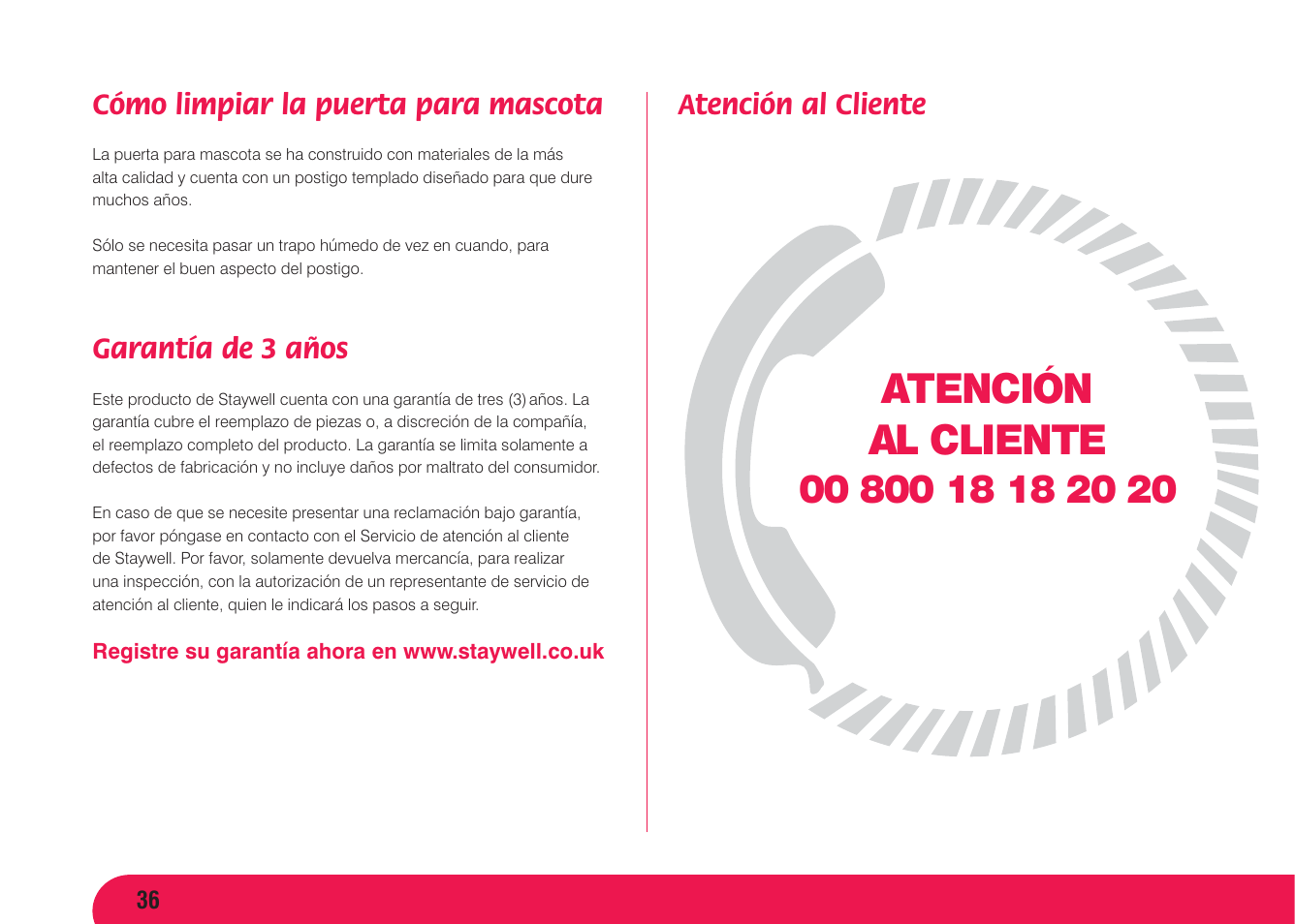 Atención al cliente | Petsafe Original 2 Way Pet Door User Manual | Page 37 / 40