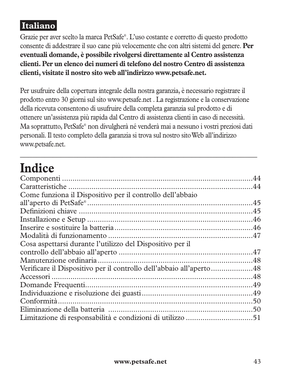 Indice | Petsafe Outdoor Bark Control User Manual | Page 43 / 72