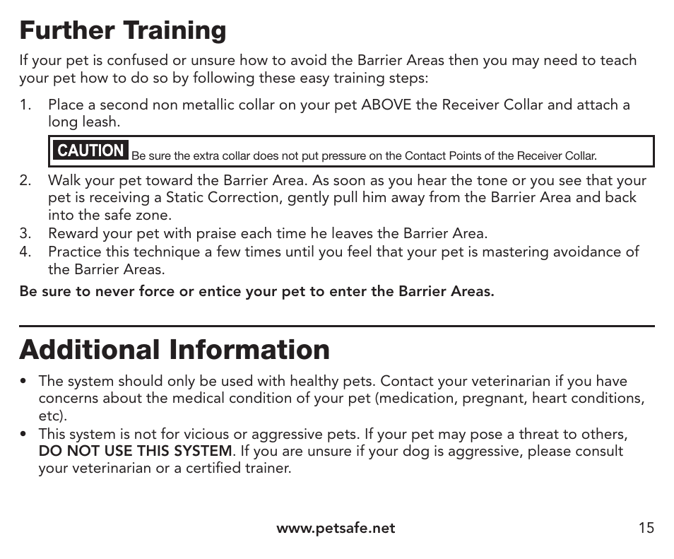 Additional information, Further training | Petsafe Pawz Away® Extra Receiver Collar User Manual | Page 15 / 24