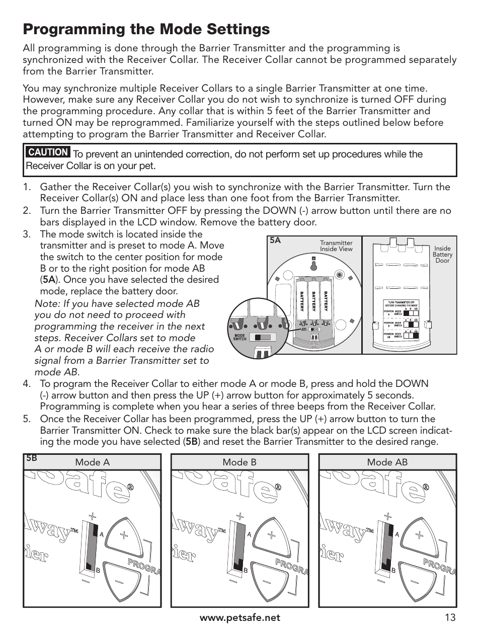 Programming the mode settings | Petsafe Pawz Away® Indoor Pet Barrier User Manual | Page 13 / 20