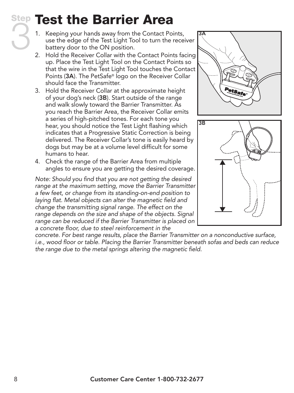 Test the barrier area, Step | Petsafe Pawz Away® Indoor Pet Barrier User Manual | Page 8 / 20