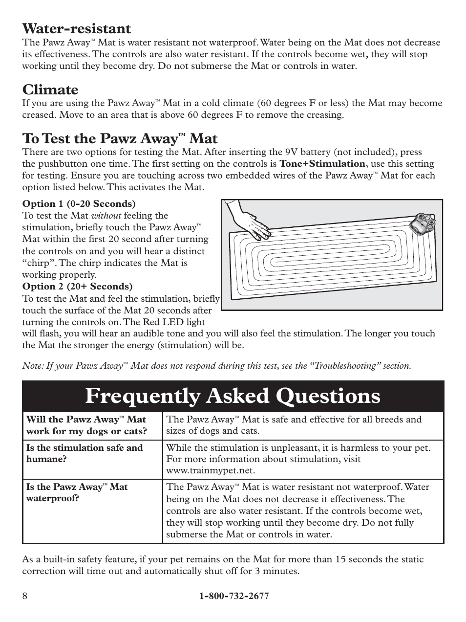 Frequently asked questions, Water-resistant, Climate | Petsafe Pawz Away® Mat User Manual | Page 8 / 12