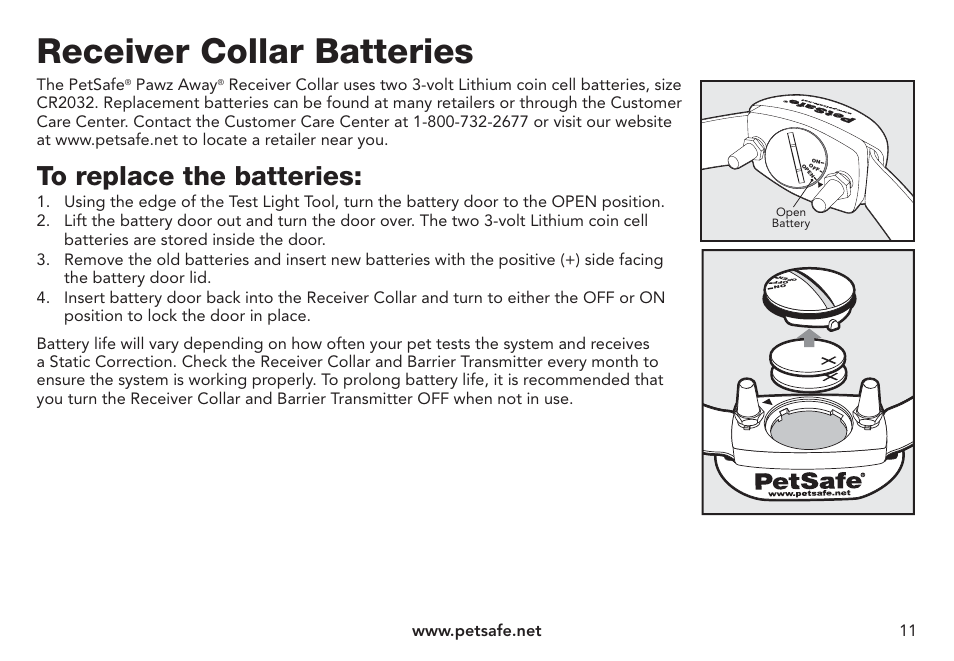 Receiver collar batteries | Petsafe Pawz Away® Mini Pet Barrier User Manual | Page 11 / 24
