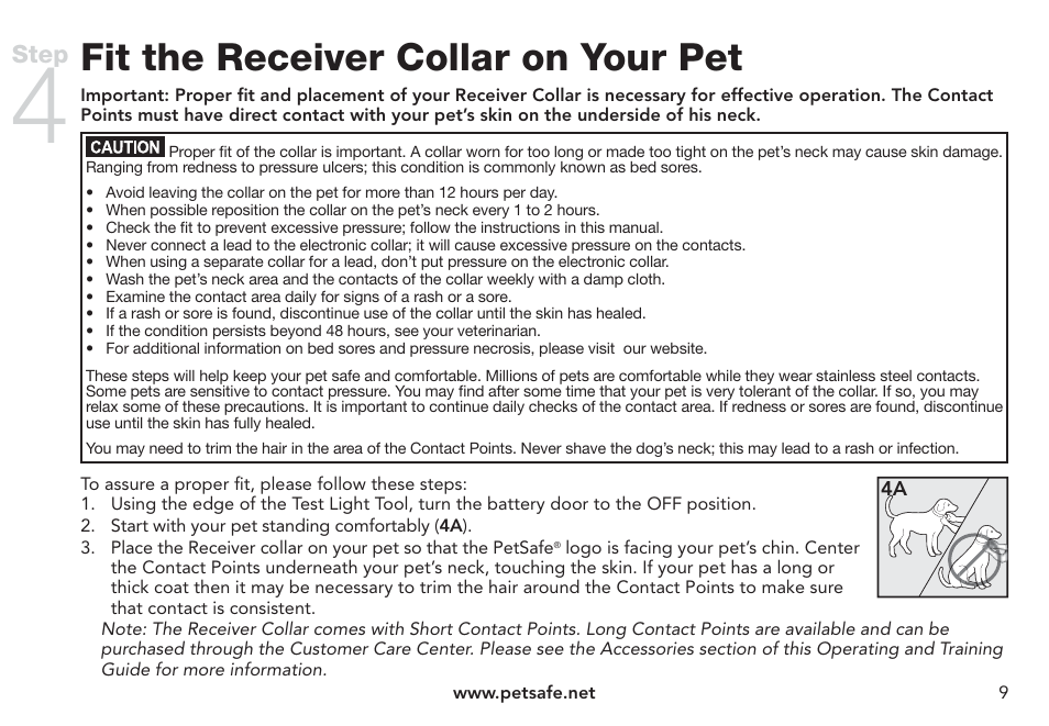 Fit the receiver collar on your pet, Step | Petsafe Pawz Away® Mini Pet Barrier User Manual | Page 9 / 24