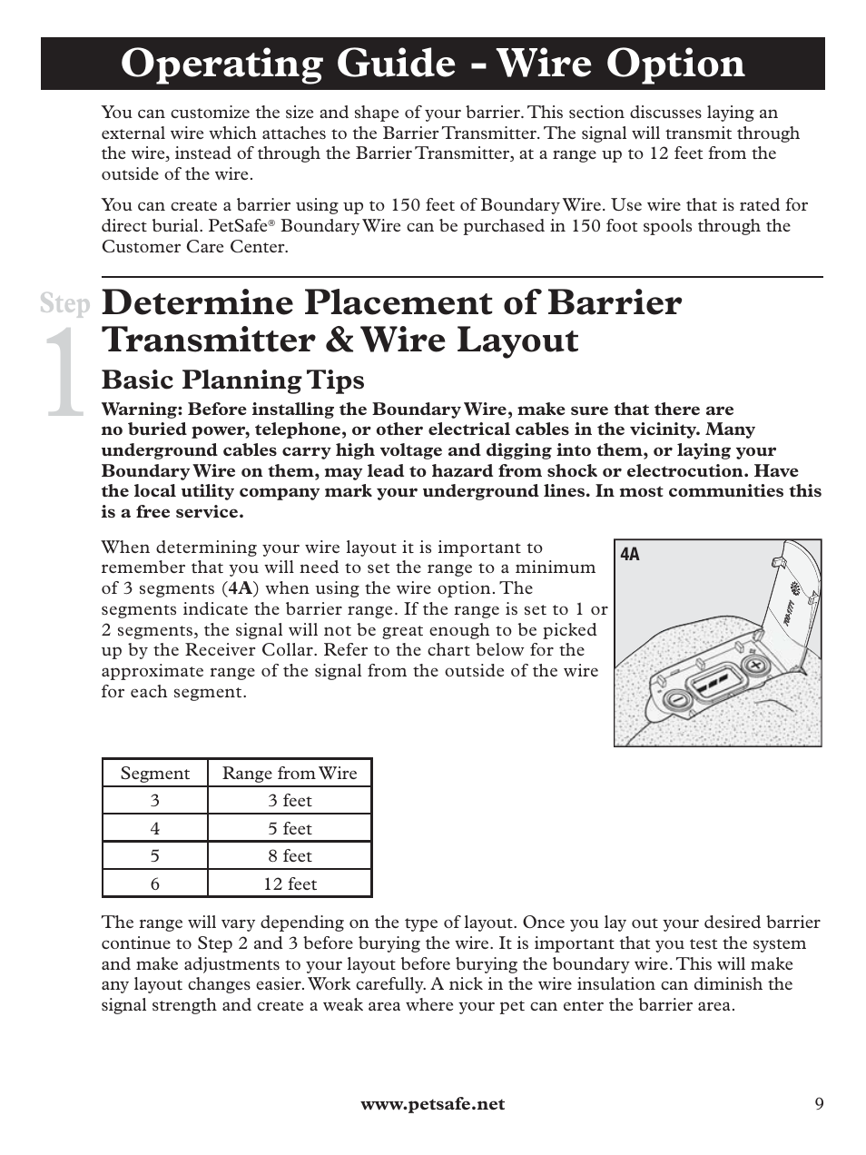Operating guide - wire option, Step | Petsafe Pawz Away® Outdoor Pet Barrier User Manual | Page 9 / 20