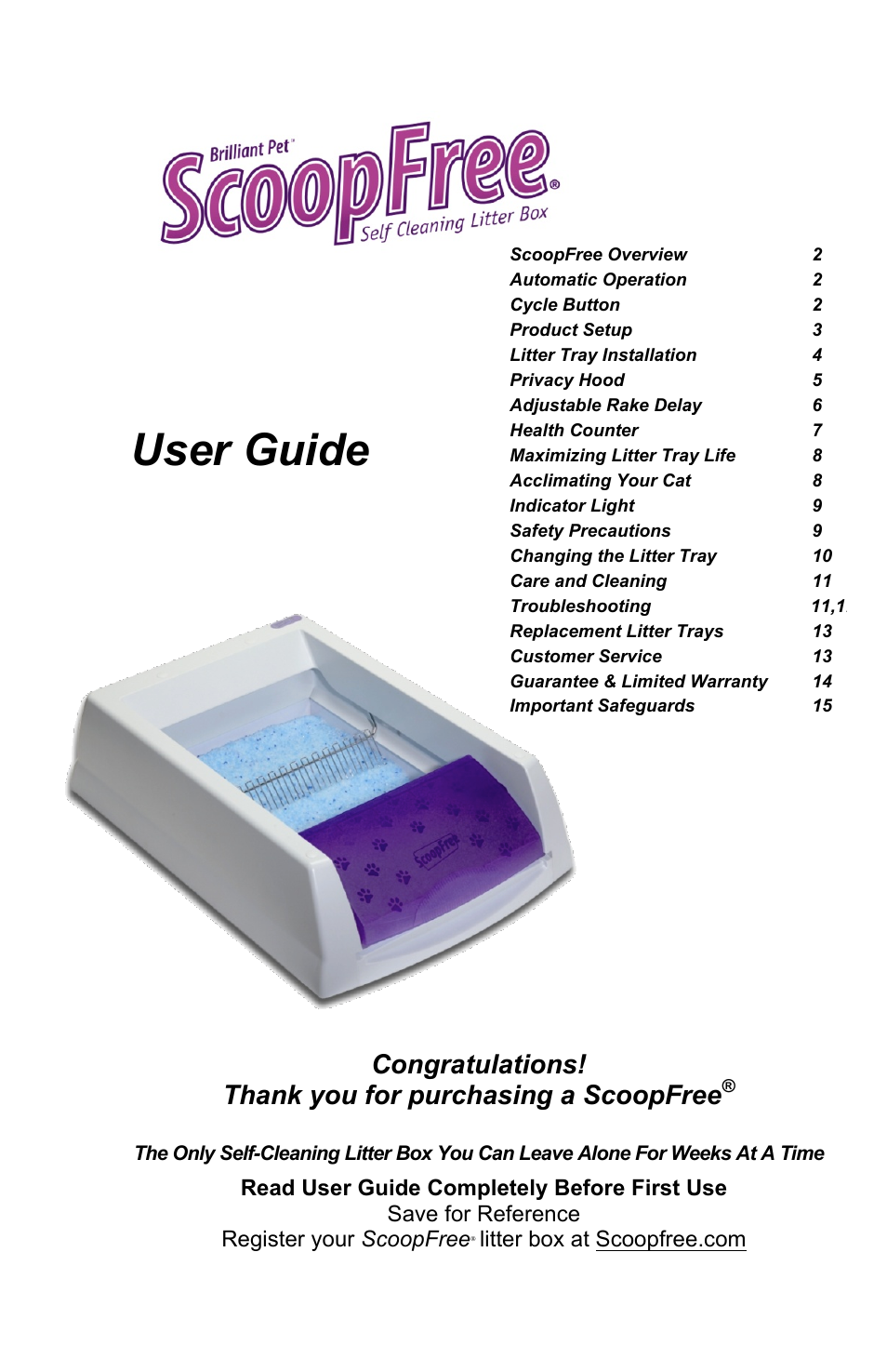 Petsafe ScoopFree Original Self-Cleaning Litter Box User Manual | 16 pages