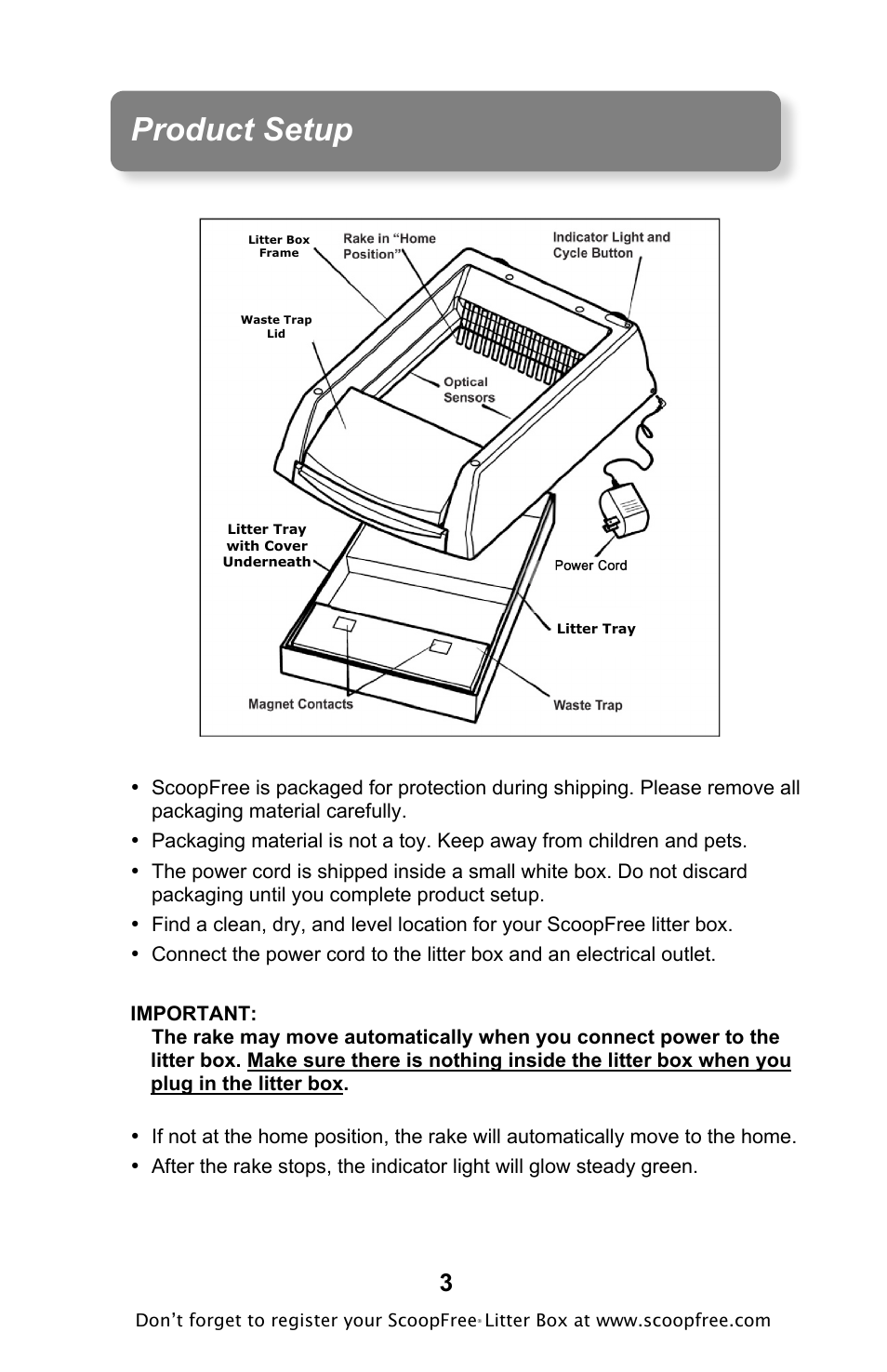 Product setup | Petsafe ScoopFree Original Self-Cleaning Litter Box User Manual | Page 3 / 16