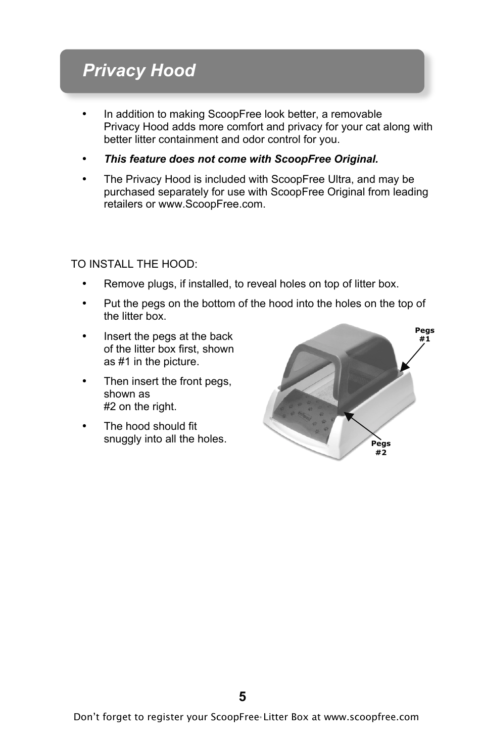 Privacy hood | Petsafe ScoopFree Original Self-Cleaning Litter Box User Manual | Page 5 / 16