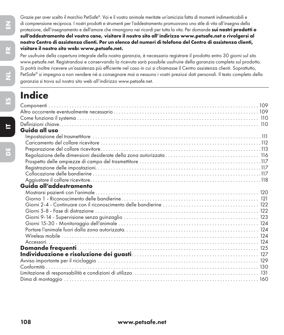 Indice | Petsafe Stay+Play Wireless Fence PIF17-13478 User Manual | Page 108 / 160