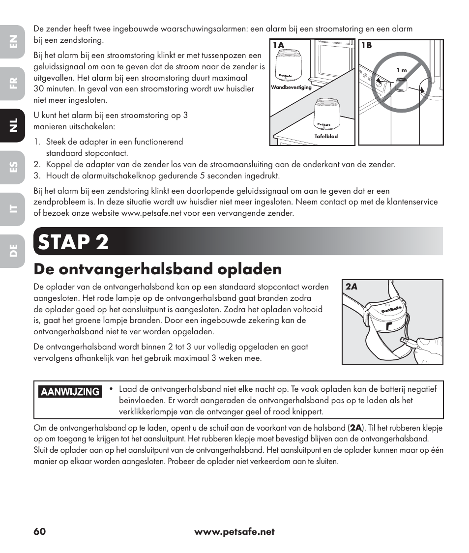 Stap 2, De ontvangerhalsband opladen | Petsafe Stay+Play Wireless Fence PIF17-13478 User Manual | Page 60 / 160