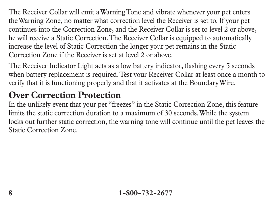 Over correction protection | Petsafe Stubborn Dog Add-A-Dog® Extra Receiver Collar User Manual | Page 8 / 24