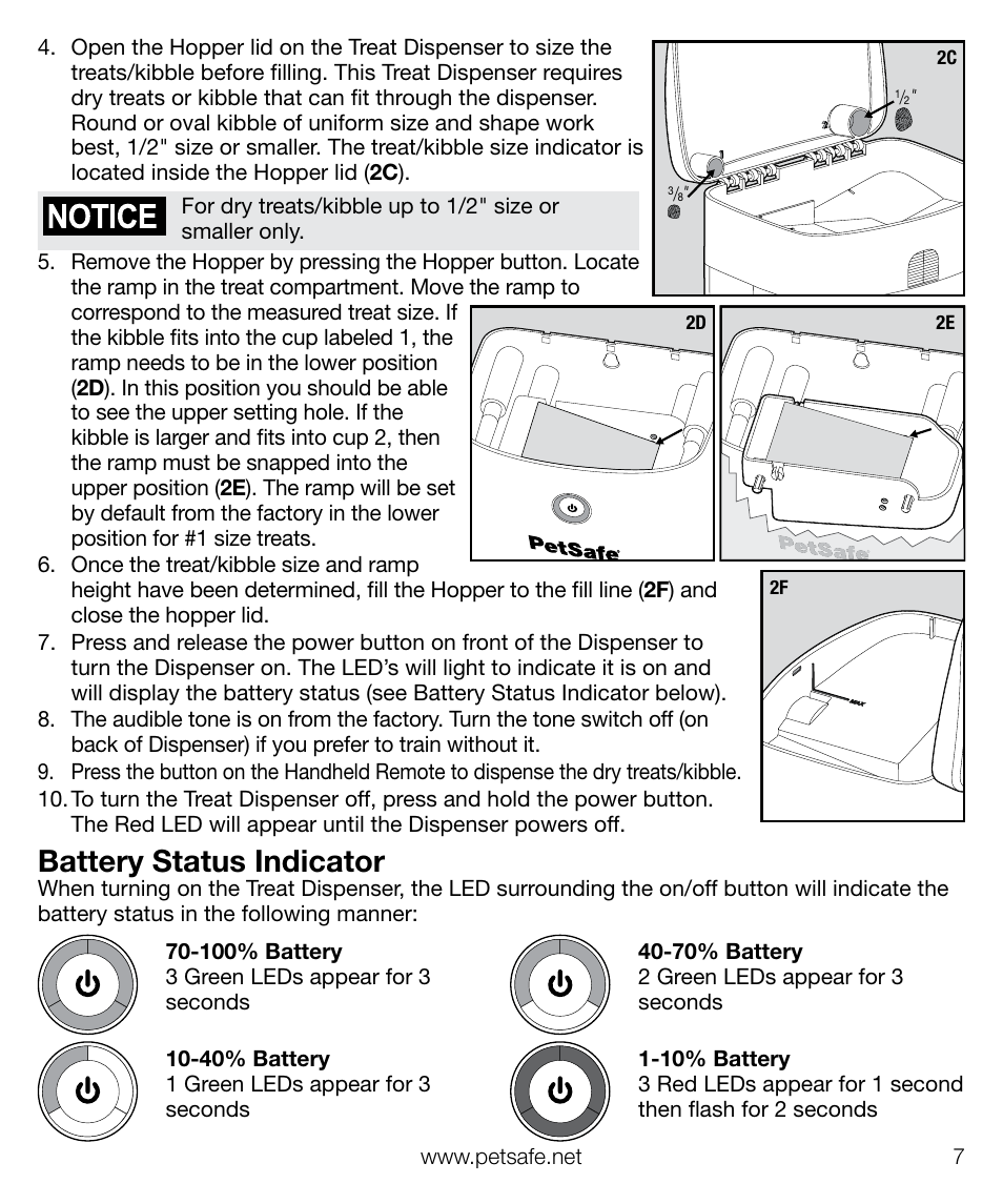 Battery status indicator | Petsafe Train ‘n Praise™ Treat Dispenser User Manual | Page 7 / 20