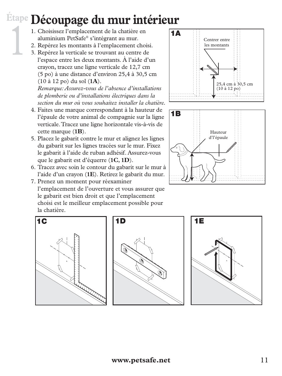 Découpage du mur intérieur, Étape | Petsafe Wall Entry Pet Door User Manual | Page 11 / 24