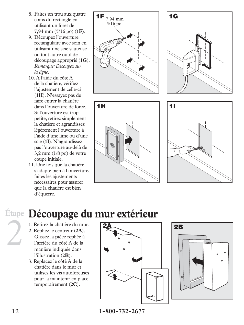 Découpage du mur extérieur, Étape | Petsafe Wall Entry Pet Door User Manual | Page 12 / 24