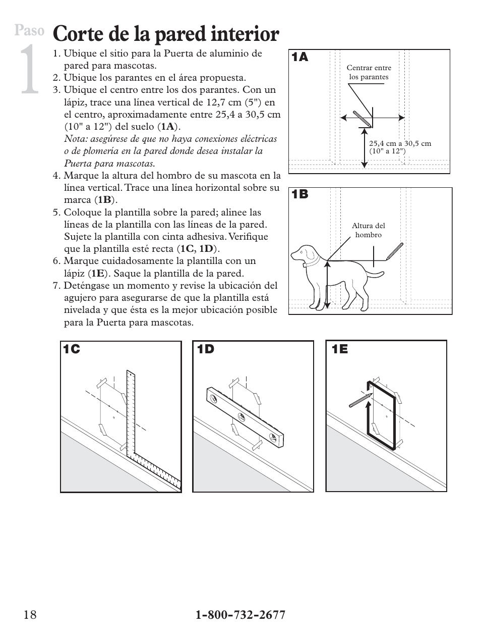Corte de la pared interior, Paso | Petsafe Wall Entry Pet Door User Manual | Page 18 / 24