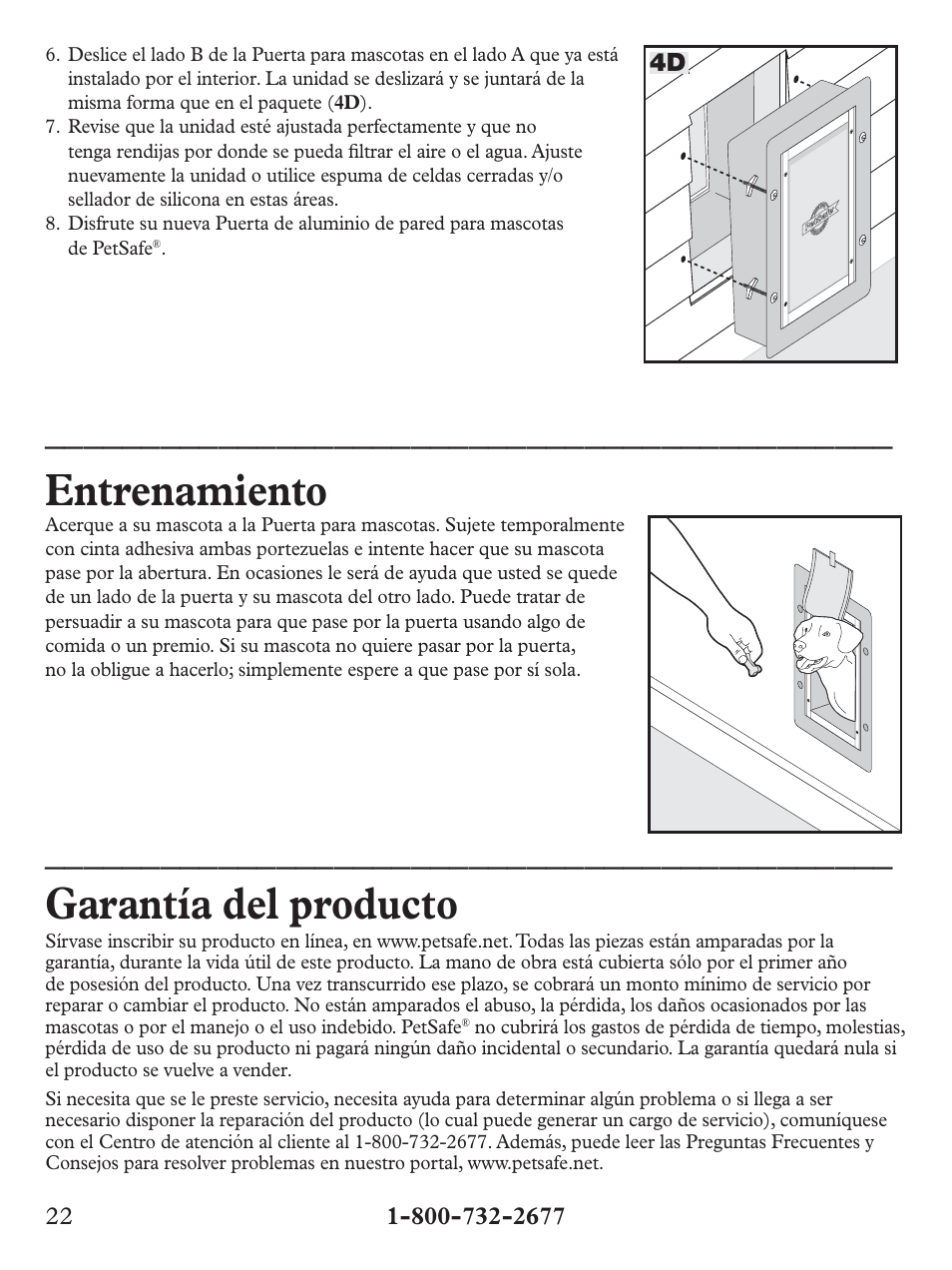 Entrenamiento, Garantía del producto | Petsafe Wall Entry Pet Door User Manual | Page 22 / 24