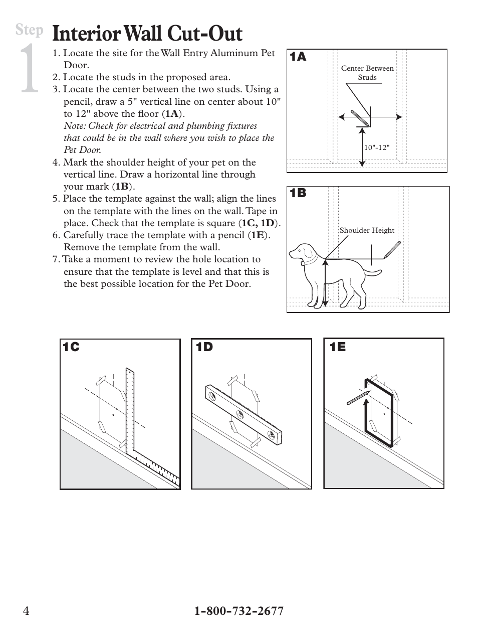 Interior wall cut-out, Step | Petsafe Wall Entry Pet Door User Manual | Page 4 / 24