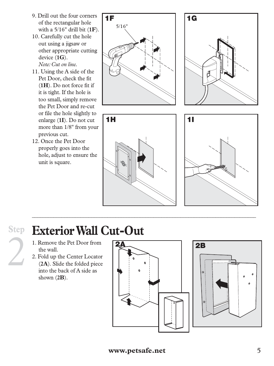Exterior wall cut-out, Step | Petsafe Wall Entry Pet Door User Manual | Page 5 / 24
