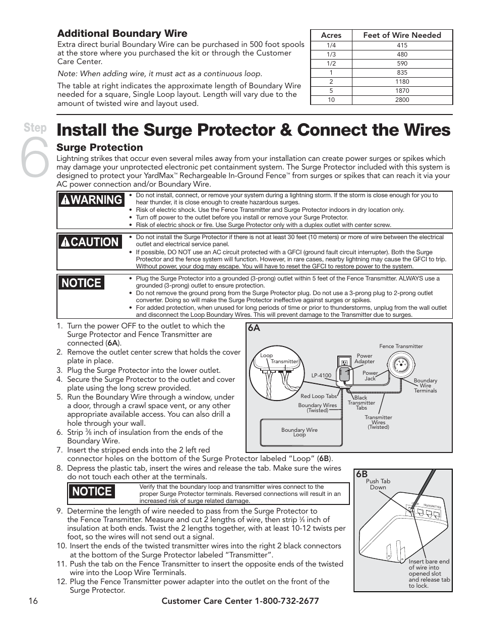 Install the surge protector & connect the wires, Step, Additional boundary wire | Surge protection | Petsafe YardMax™ Rechargeable In-Ground Fence™ User Manual | Page 16 / 36