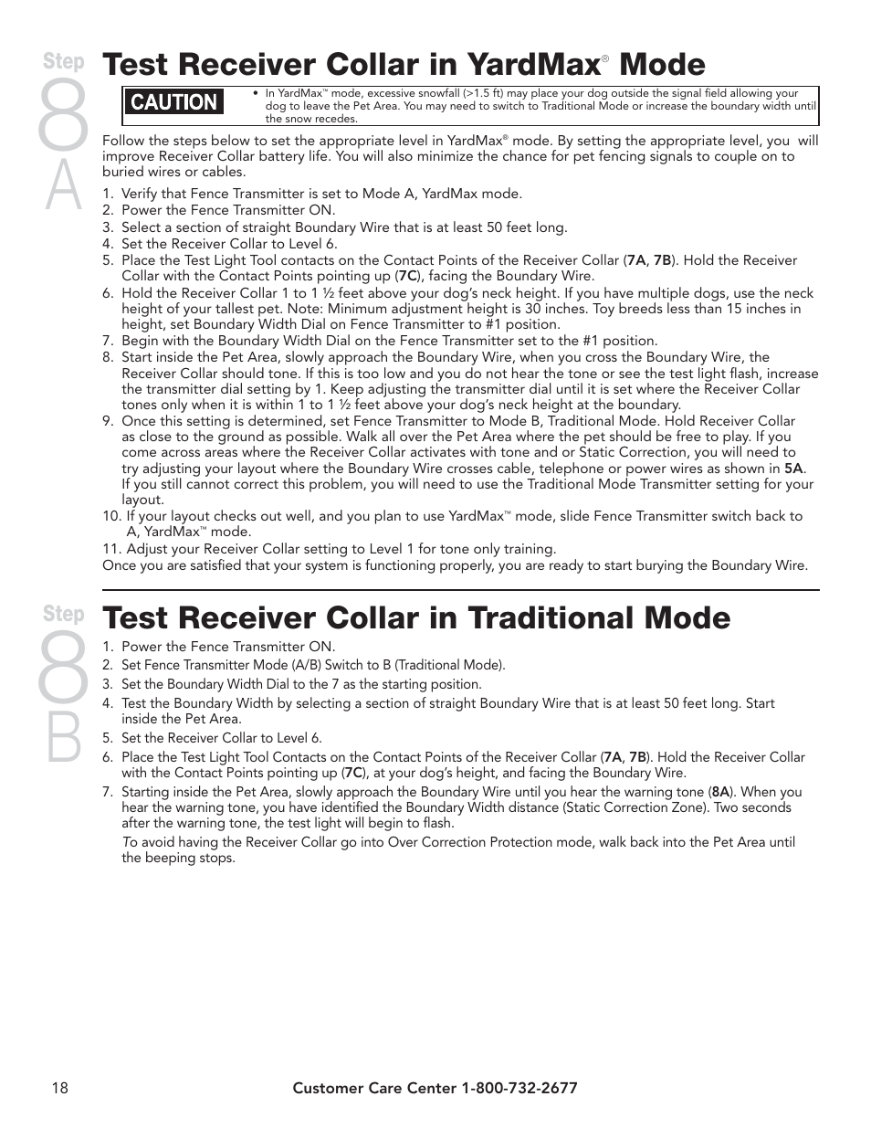 Test receiver collar in yardmax, Mode, Test receiver collar in traditional mode | Petsafe YardMax™ Rechargeable In-Ground Fence™ User Manual | Page 18 / 36